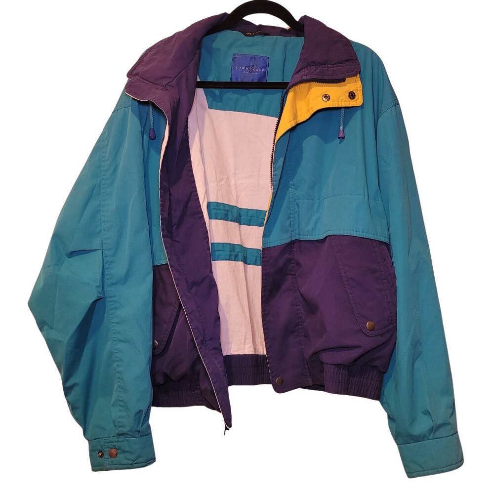 Vintage 90s Towncraft Colorblock Lined Snap Front Cotton Blend Windbreaker MED